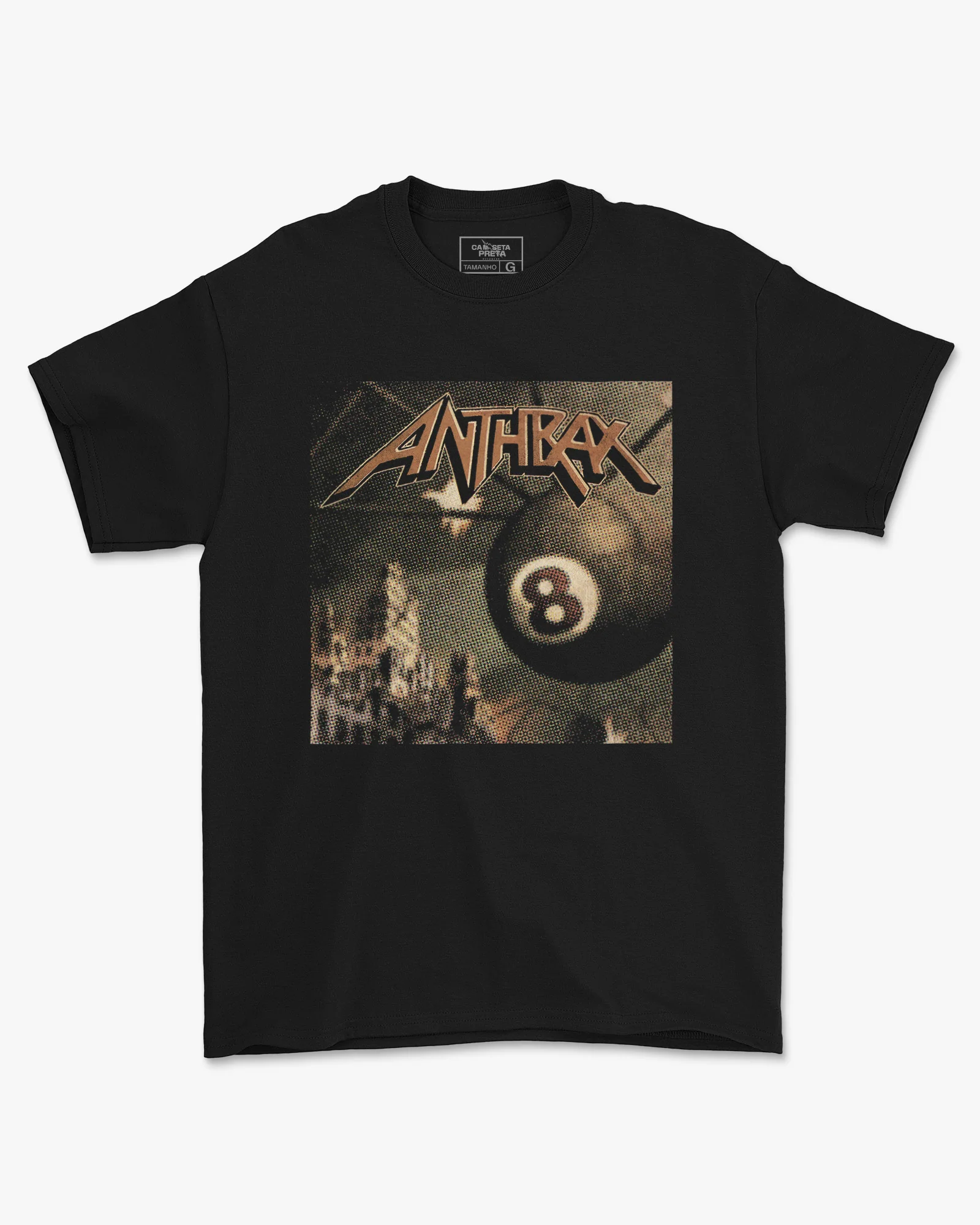 Camiseta Anthrax Bola 8 Preta Estampada Unissex