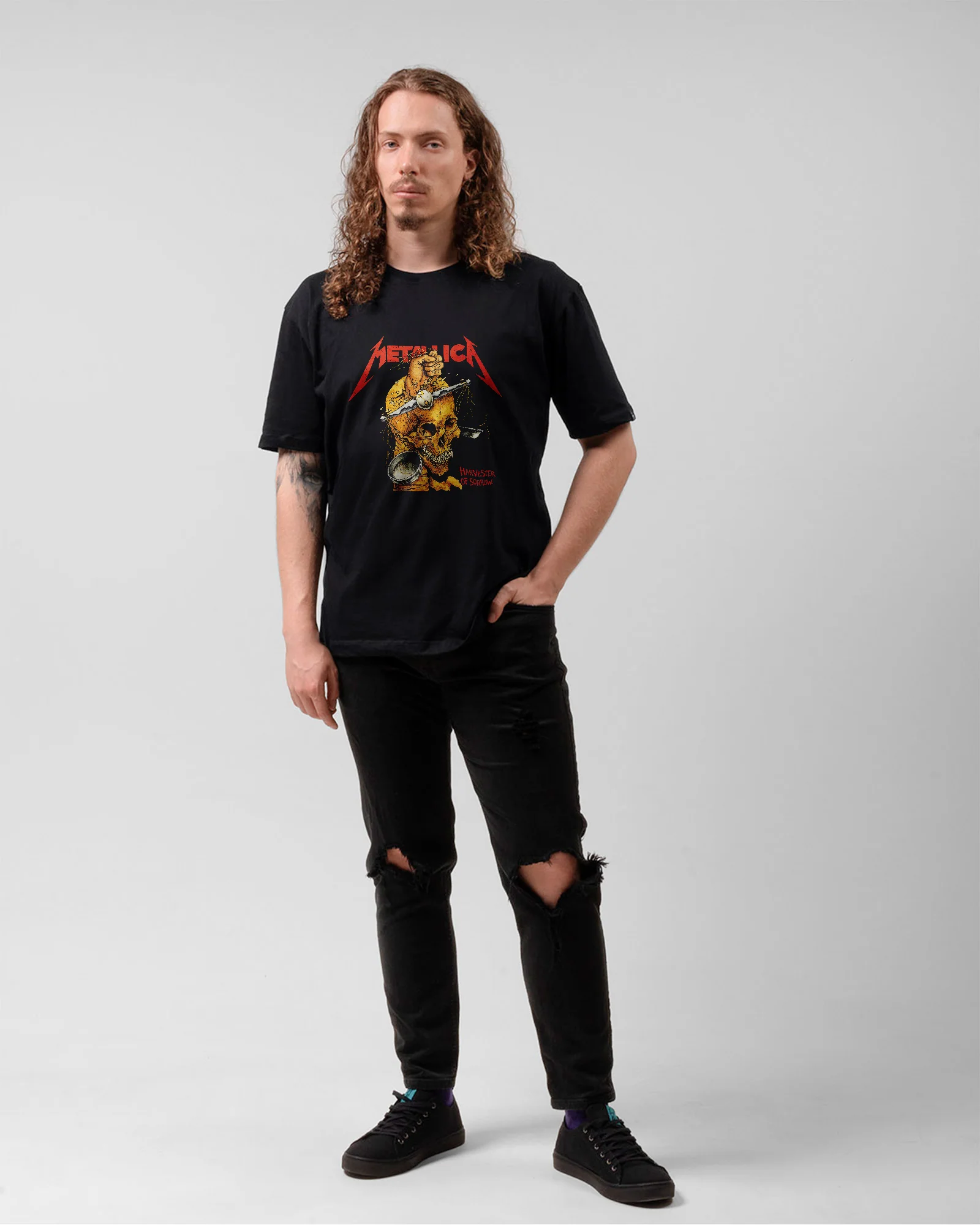 Camiseta Metallica Harvester of Sorrow Caveira Balança Preta Estampada - Image 5