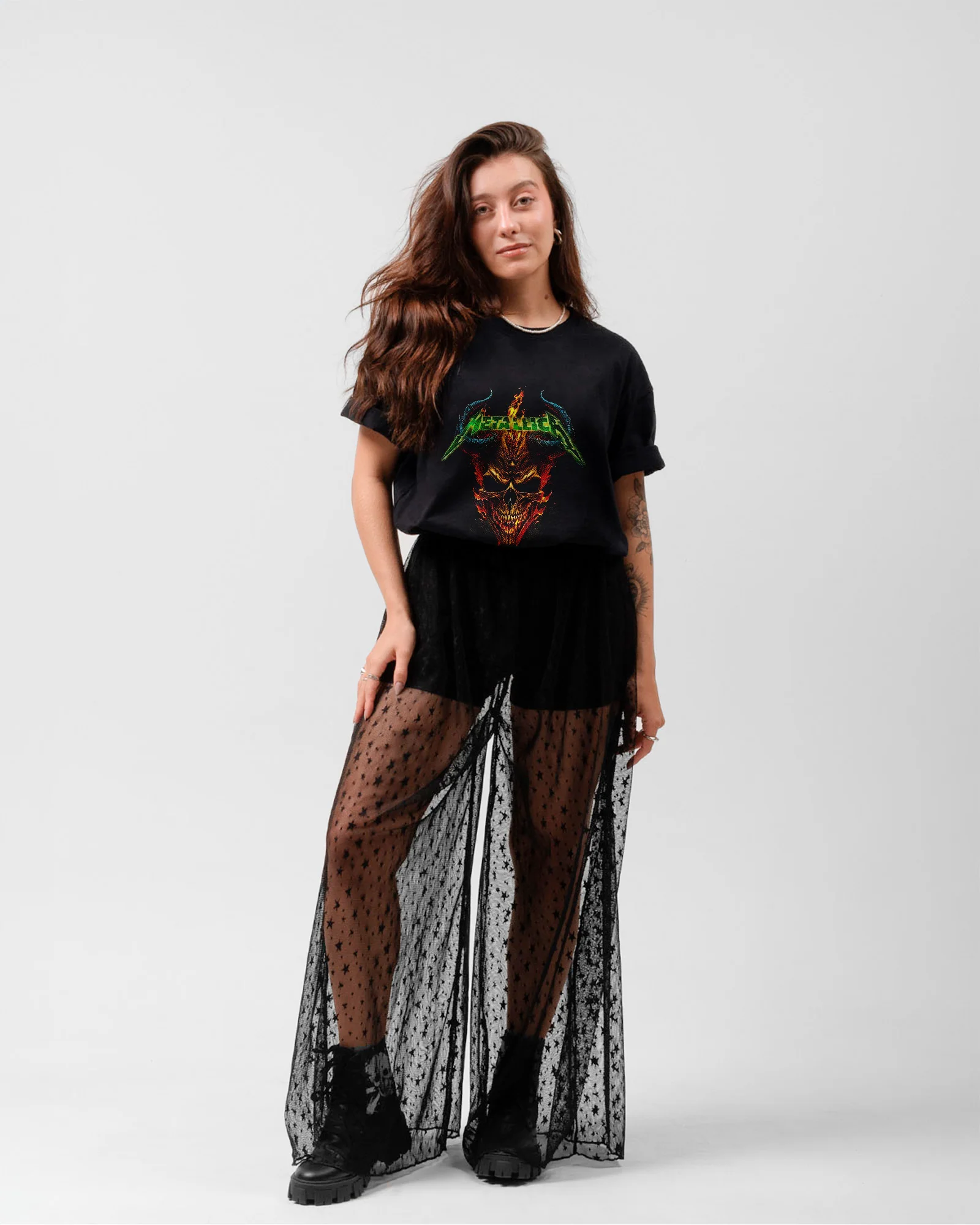 Camiseta Preta Metallica Fire Skull - Image 4