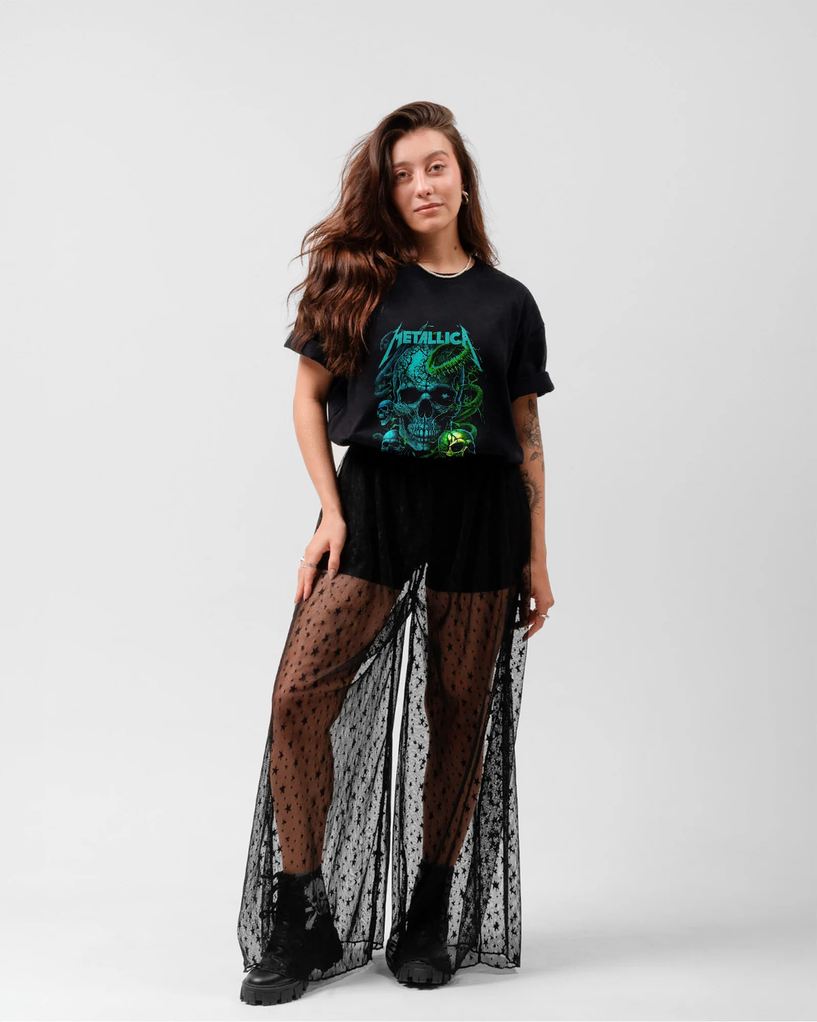 Camiseta Preta Metallica Skull Blue Green - Image 4